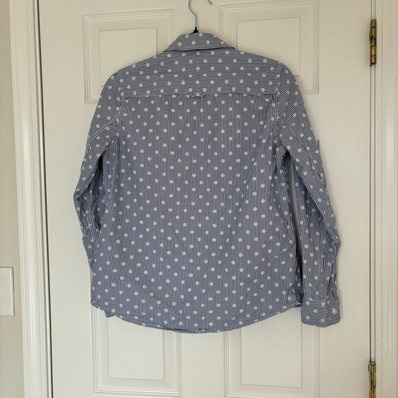 Boden Women's Relaxed Weekend Polka Dot Striped Shirt Blue White Cotton Size 6 - Picture 6 of 6